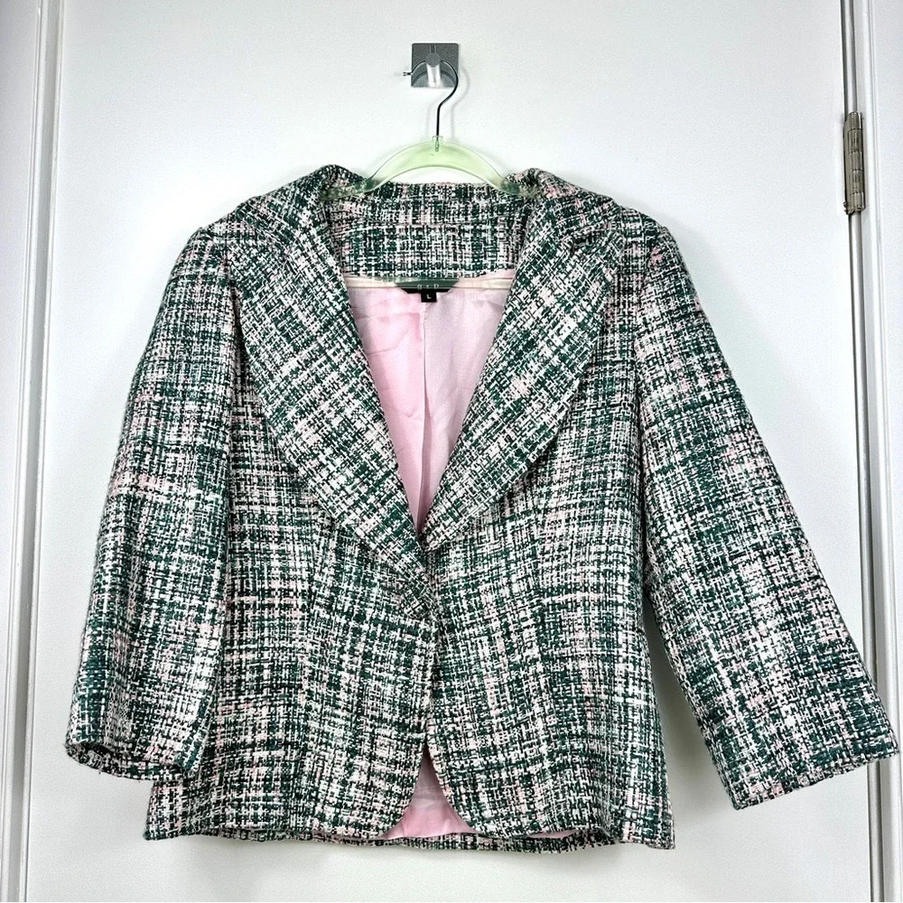 VTG Bouclé Tweed Crop Blazer Large Light Academia Old Money Preppy‎ Revival